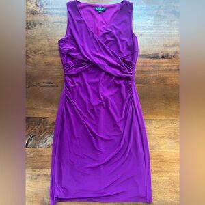 Lauren Ralph Lauren Dark Purple Ruched Sleeveless Stretch Midi Dress Size 8